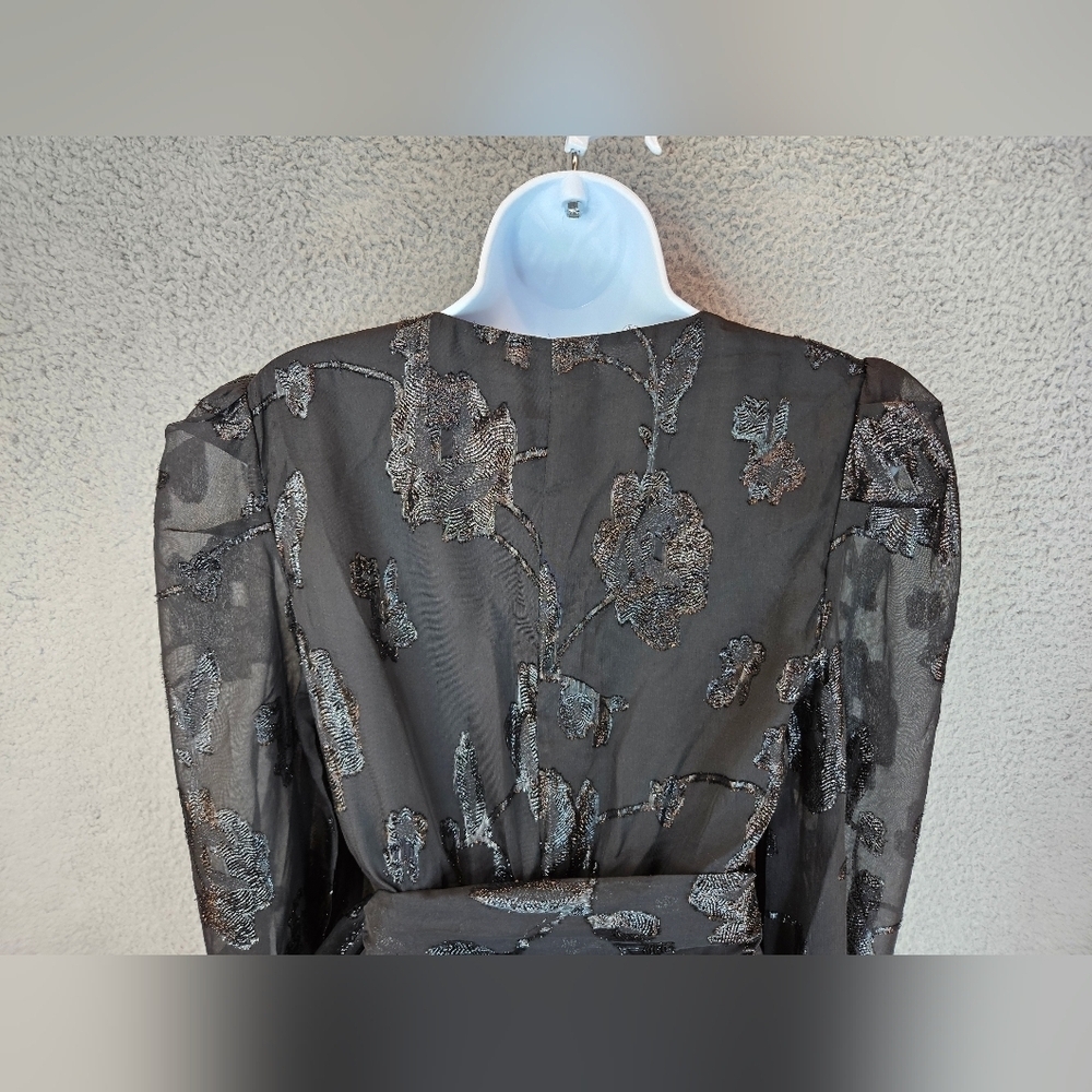 Blu Pepper Womens Black With Shimmer Roses Chiffon Mini Dress Sz M Cocktail* - Picture 9 of 15